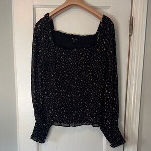 Madewell Black Floral Smocked Blouse